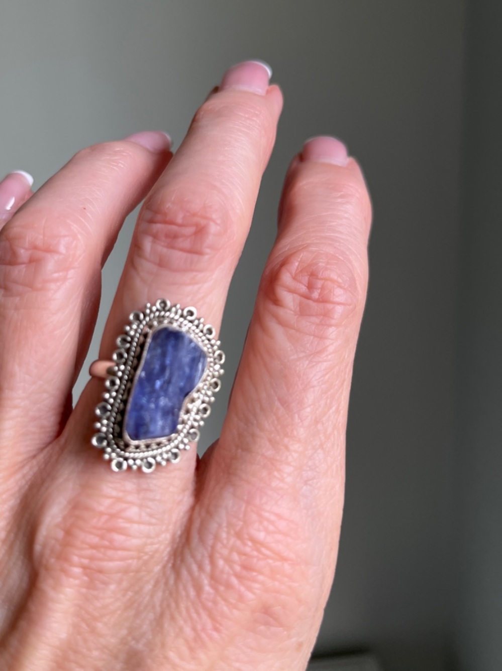 Raw Tanzanite Crystal Sterling Silver Blue Stone Statement Ring - Blue
